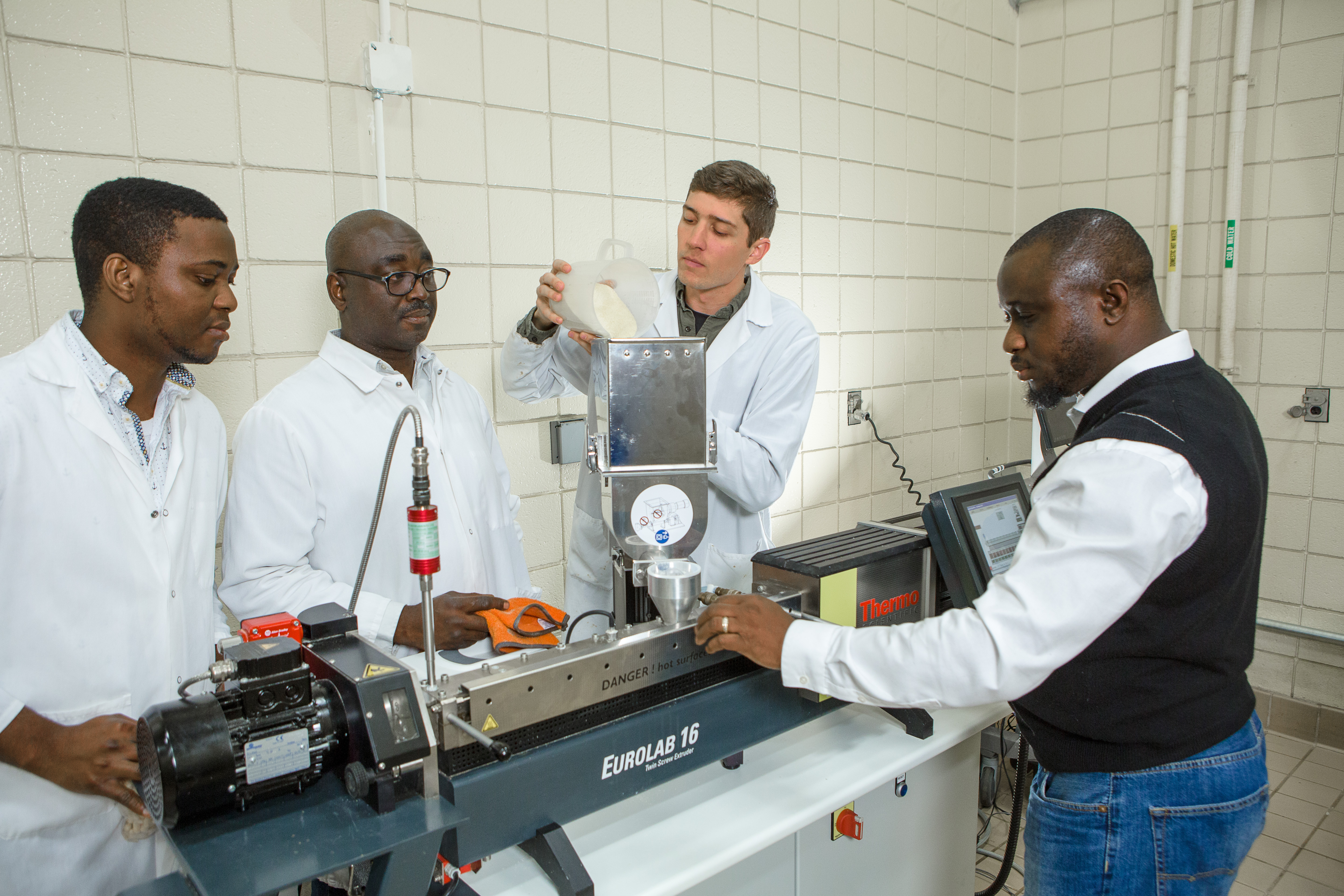 researchers in the food lab