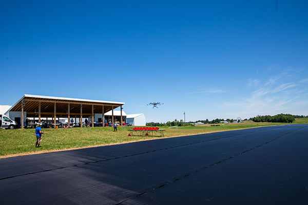 An unmanned aircraft system (UAS) in flight 